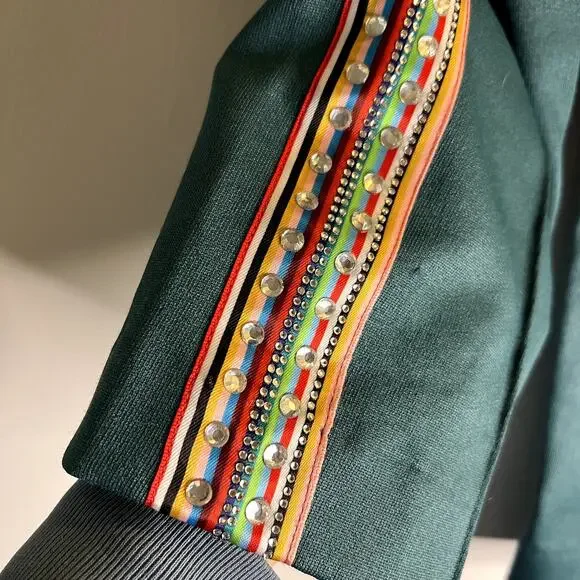 AREA Emerald Green Pants Crystal Side Stripe Zip Pocket Straight Leg size XS - Picture 4 of 9